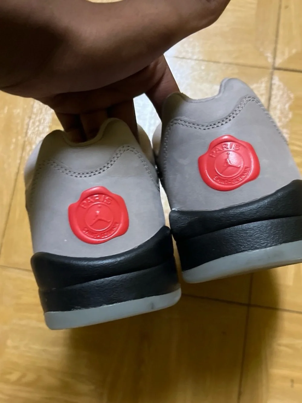 Jordan Men's Light Gray Low-Top Sneakers with Red Lace Locks